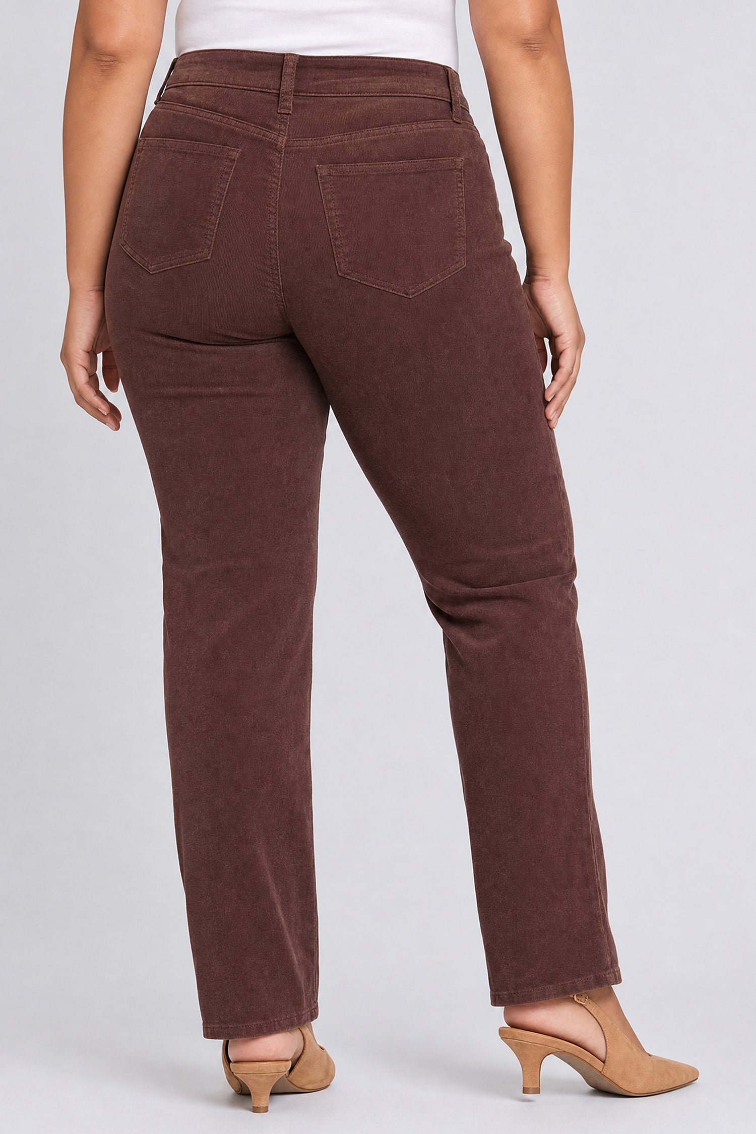 NYDJ Marilyn Straight Pants In Plus Size In Fine Wale Stretch Corduroy - Chocolate Fondant