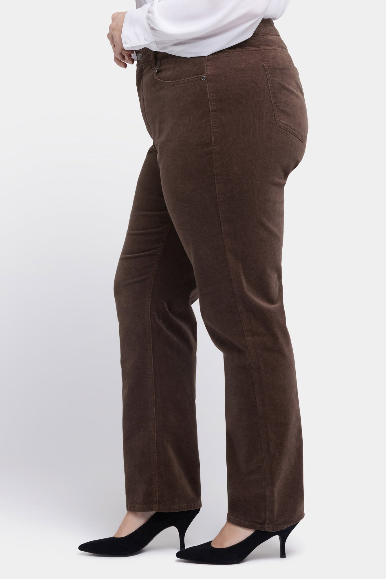 NYDJ Marilyn Straight Pants In Plus Size In Fine Wale Stretch Corduroy - Coffee Bean