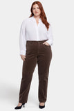 NYDJ Marilyn Straight Pants In Plus Size In Fine Wale Stretch Corduroy - Coffee Bean