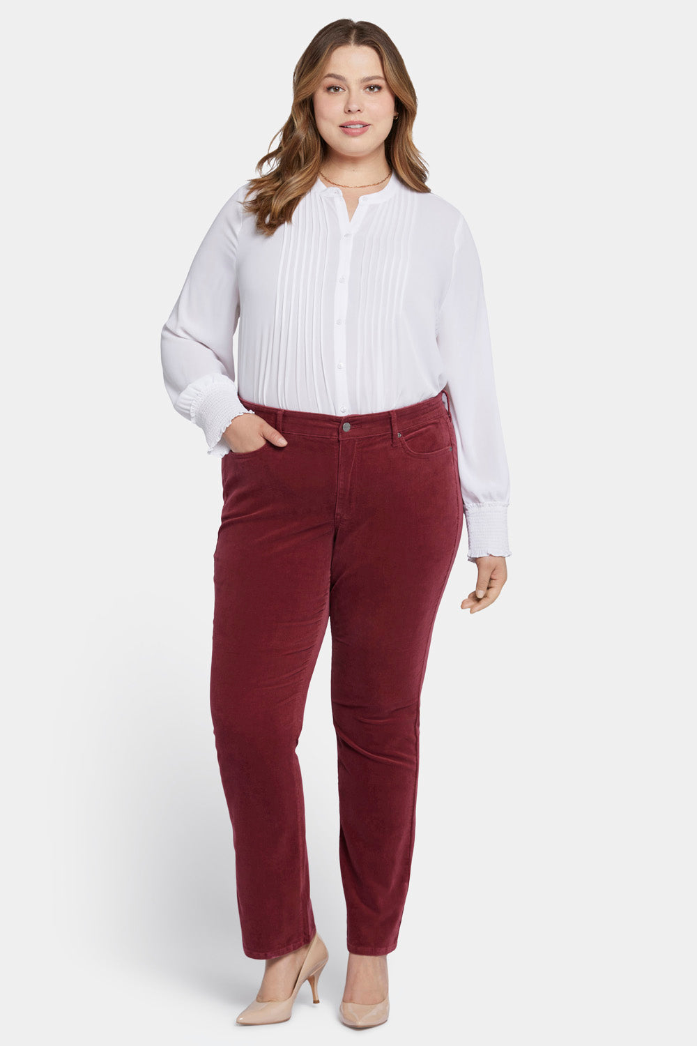 NYDJ Marilyn Straight Pants In Plus Size In Fine Wale Stretch Corduroy - Cranberry Pie