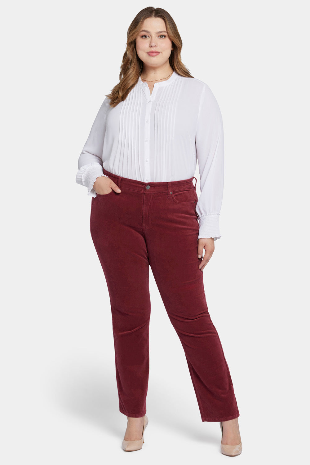 NYDJ Marilyn Straight Pants In Plus Size In Fine Wale Stretch Corduroy - Cranberry Pie