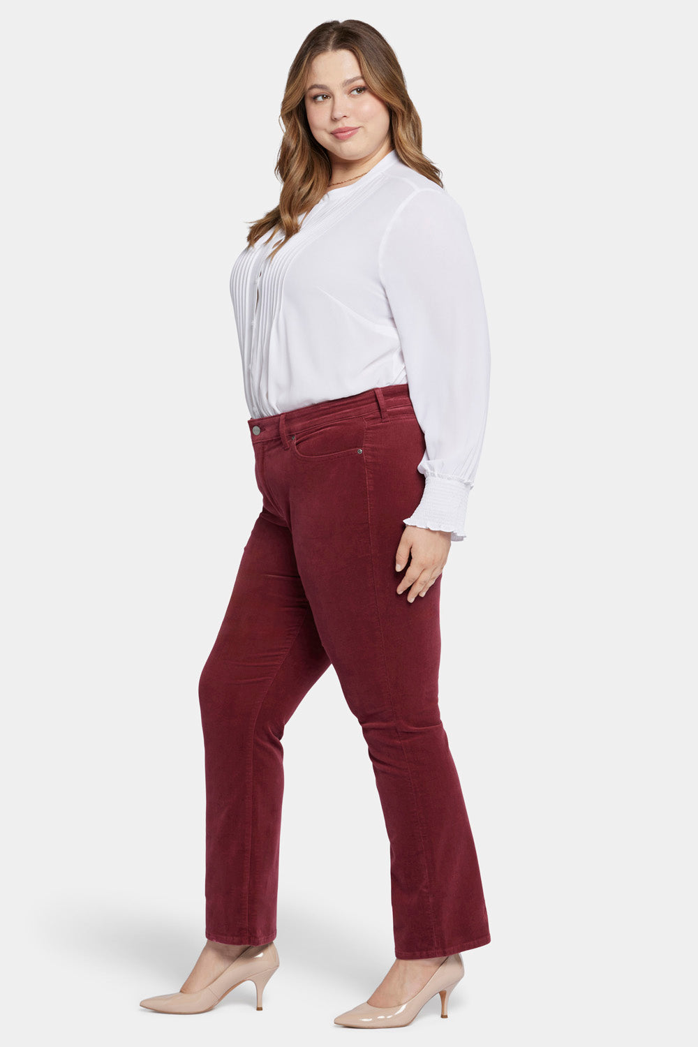 NYDJ Marilyn Straight Pants In Plus Size In Fine Wale Stretch Corduroy - Cranberry Pie