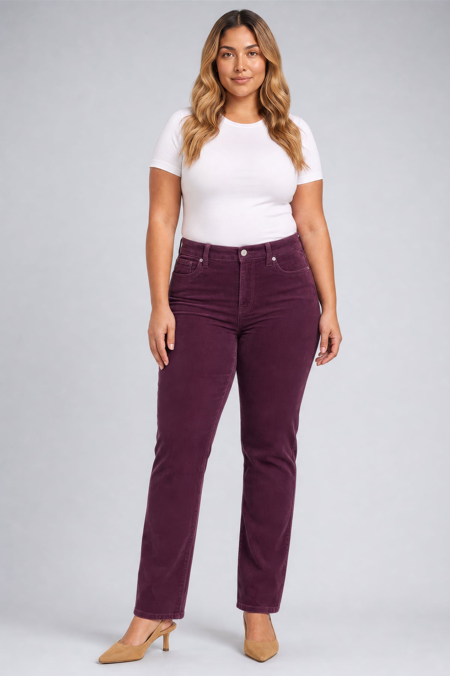NYDJ Marilyn Straight Pants In Plus Size In Fine Wale Stretch Corduroy - Mauve Wine