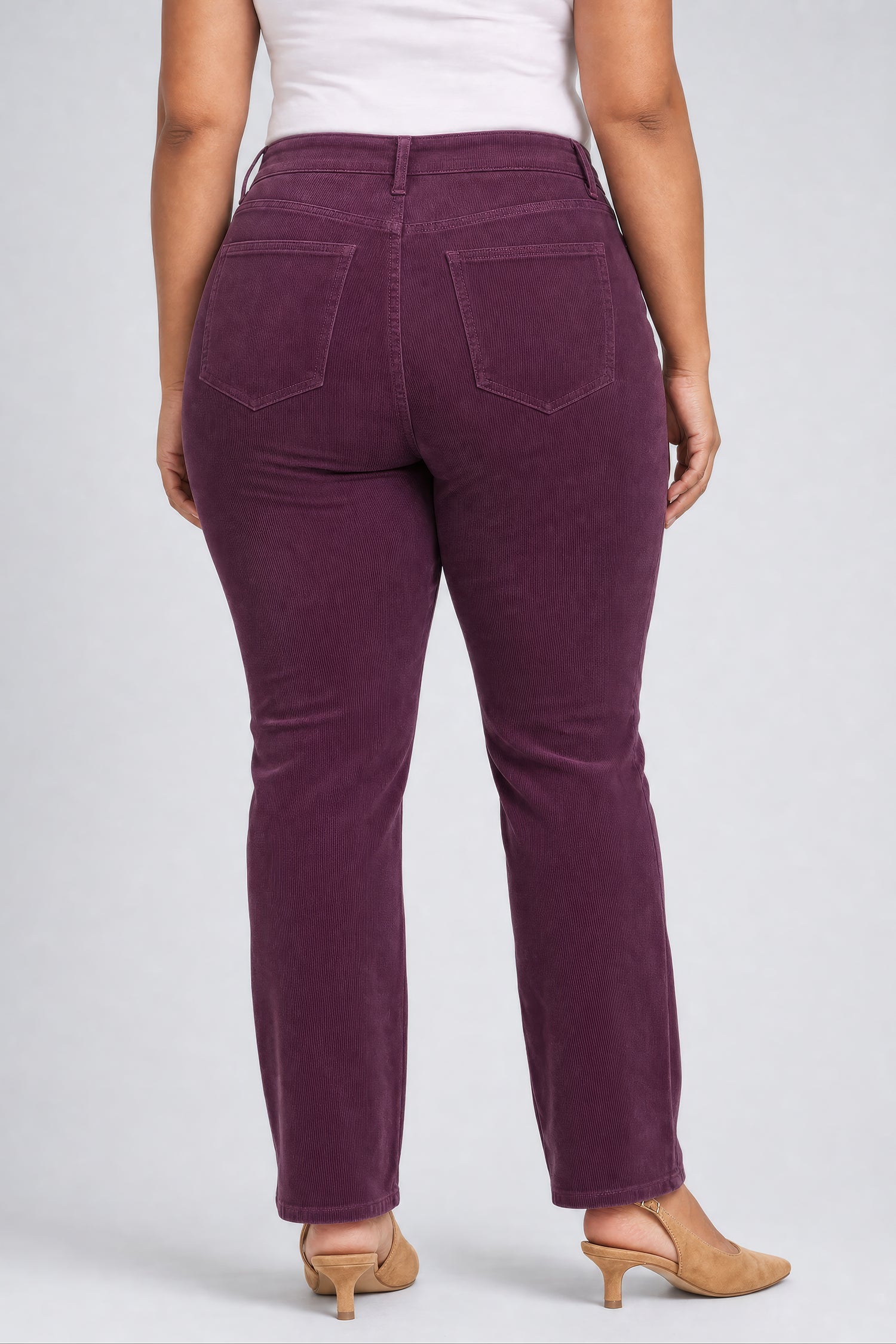 NYDJ Marilyn Straight Pants In Plus Size In Fine Wale Stretch Corduroy - Mauve Wine