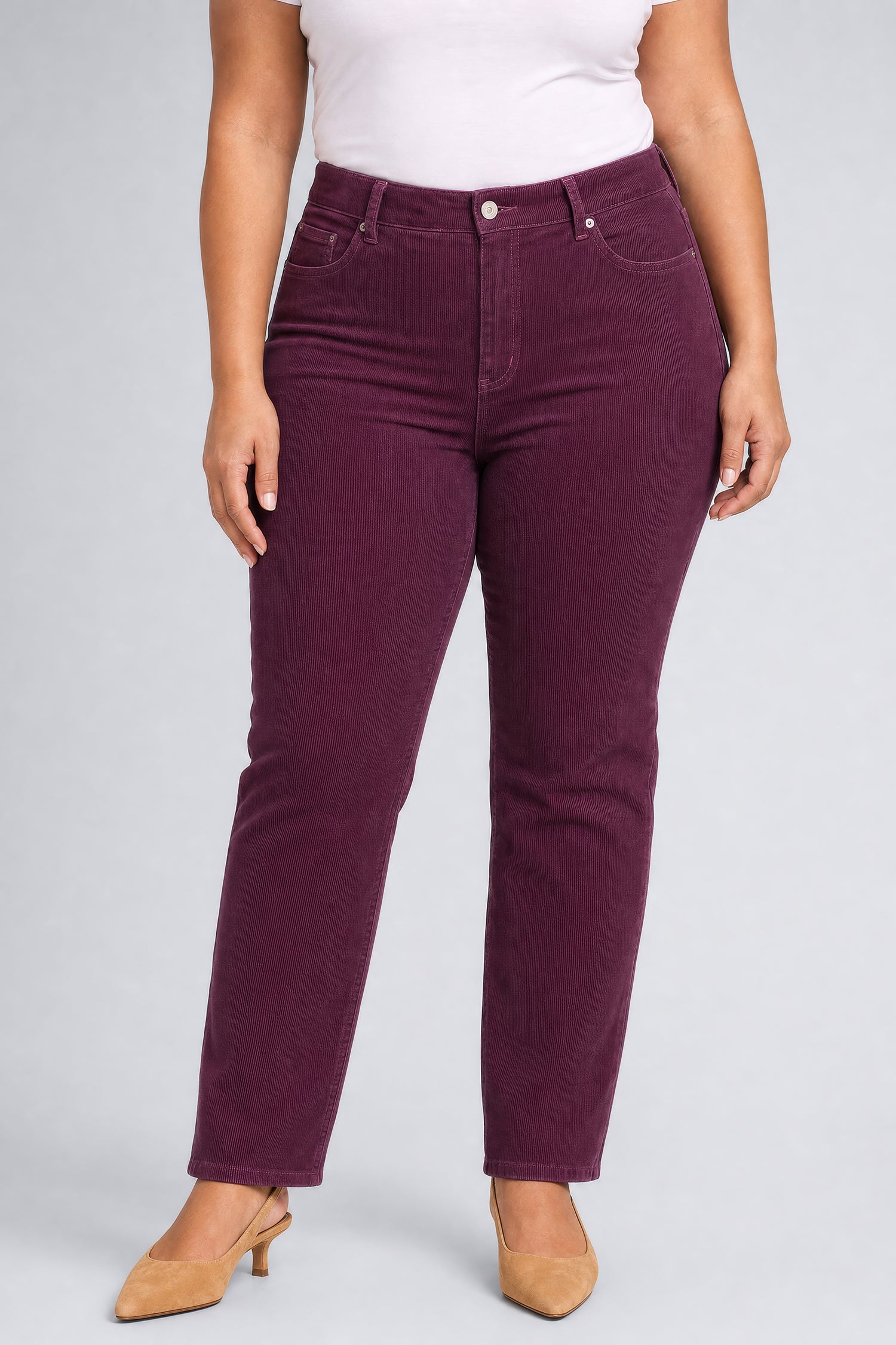 NYDJ Marilyn Straight Pants In Plus Size In Fine Wale Stretch Corduroy - Mauve Wine