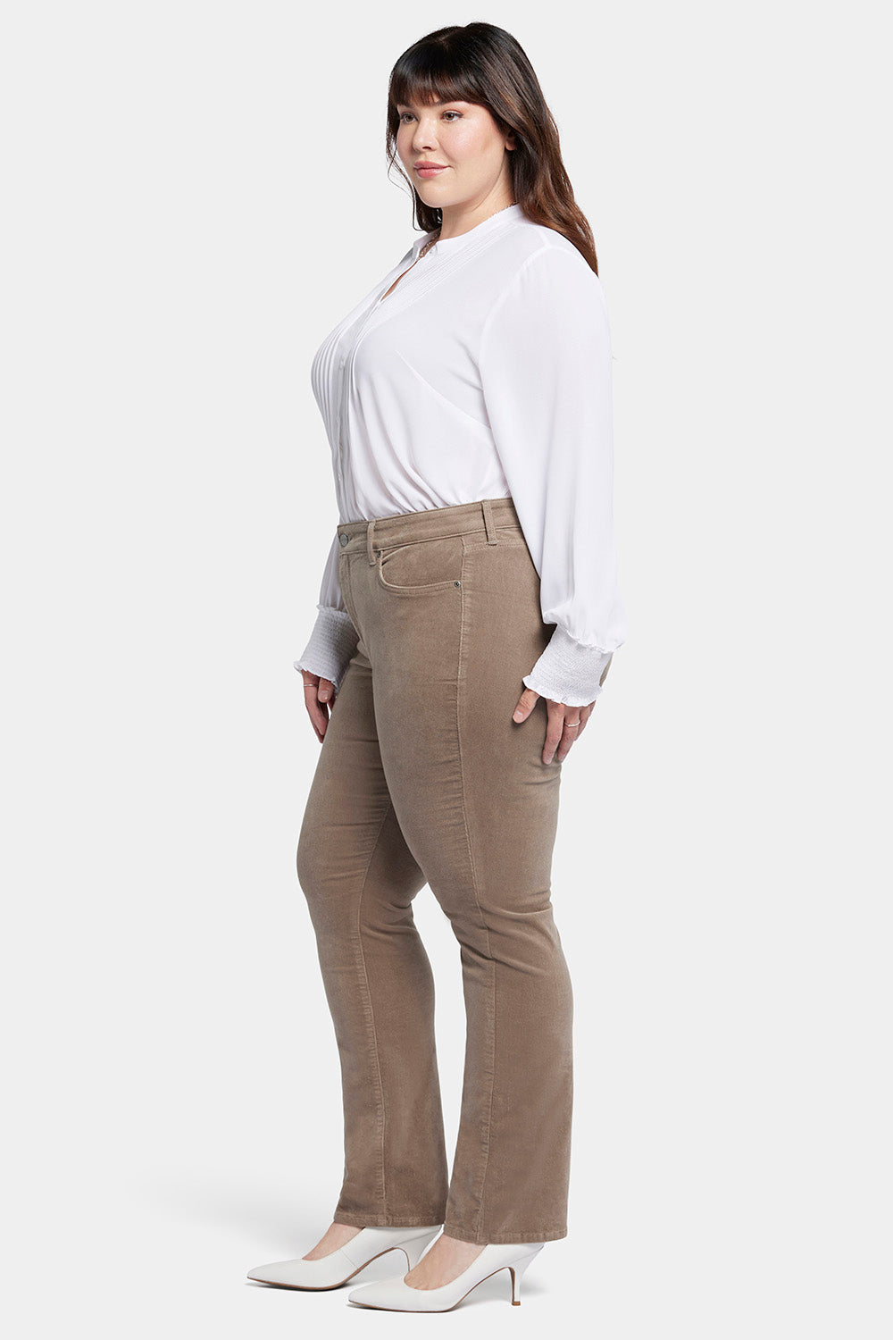 NYDJ Marilyn Straight Pants In Plus Size In Fine Wale Stretch Corduroy - Saddlewood