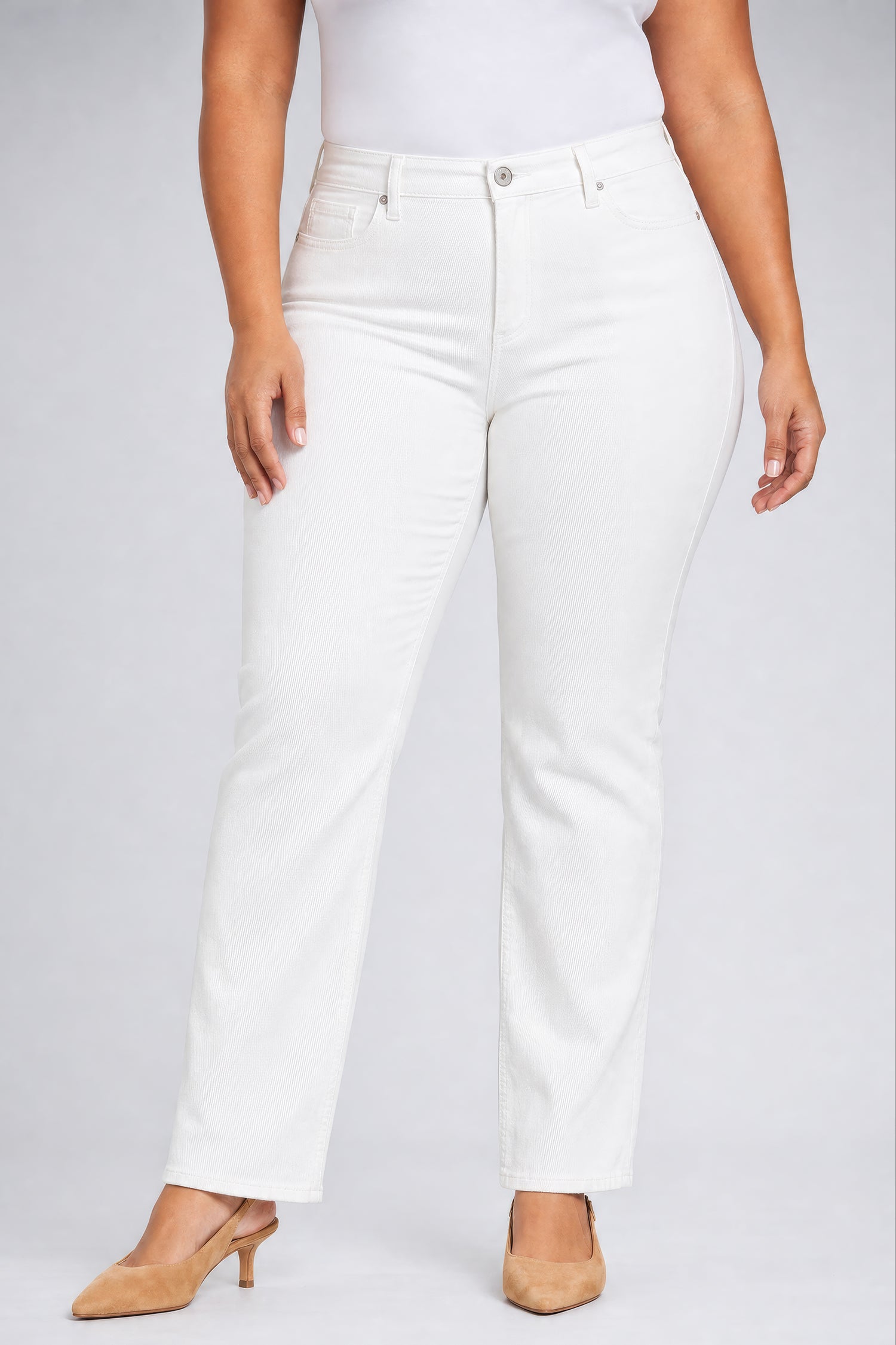 NYDJ Marilyn Straight Pants In Plus Size In Fine Wale Stretch Corduroy - Vintage White