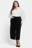 NYDJ High Rise Long Skirt In Plus Size In Fine Wale Stretch Corduroy With Center Front Slit - Black