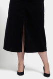 NYDJ High Rise Long Skirt In Plus Size In Fine Wale Stretch Corduroy With Center Front Slit - Black