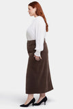 NYDJ High Rise Long Skirt In Plus Size In Fine Wale Stretch Corduroy With Center Front Slit - Coffee Bean