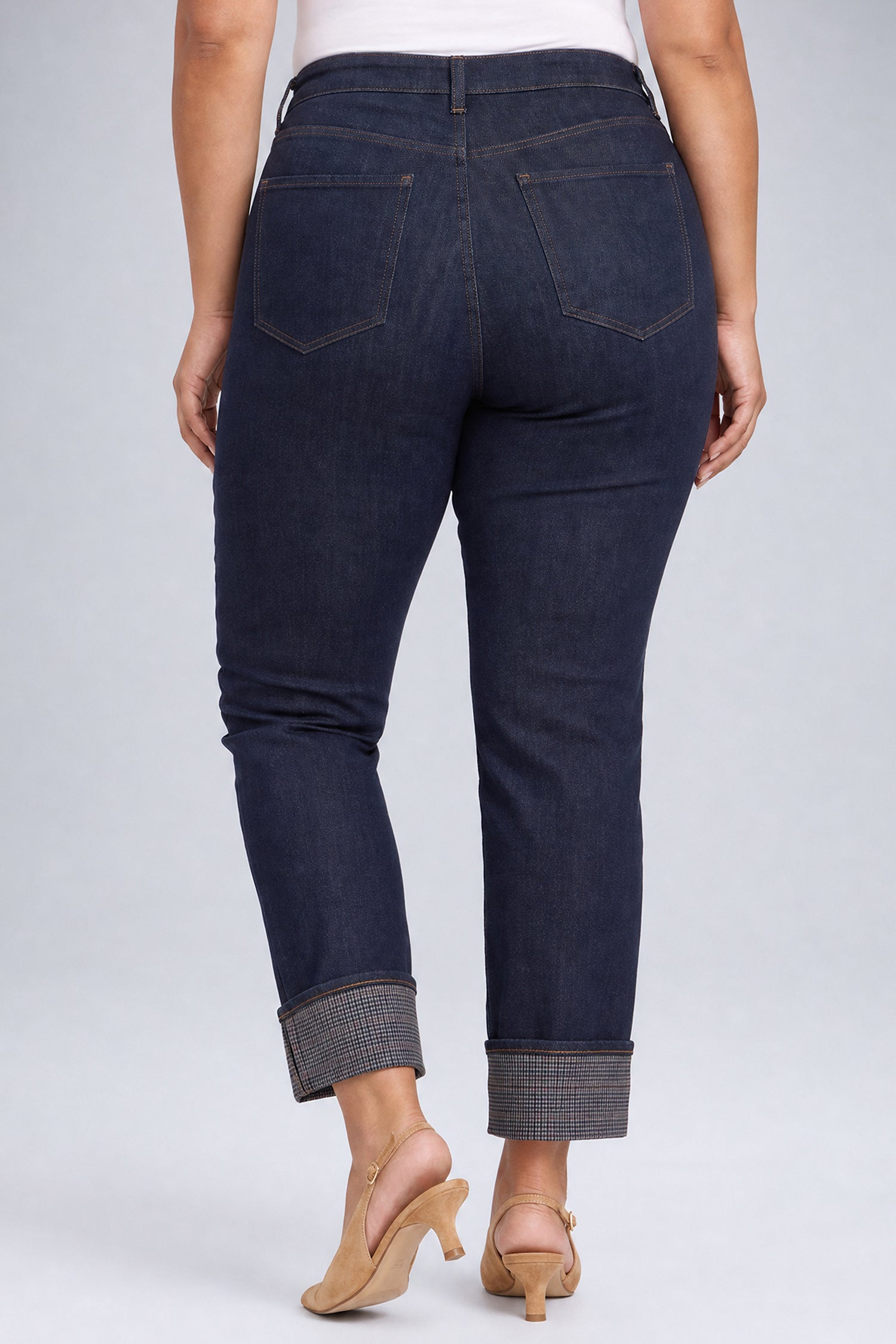 NYDJ Kasey Stovepipe Ankle Jeans In Plus Size With Super High Rise And Plaid Cuffs - Rinse