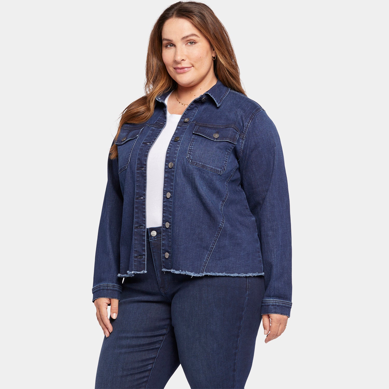 Frayed Hem Denim Jacket In Plus Size Underground Blue NYDJ