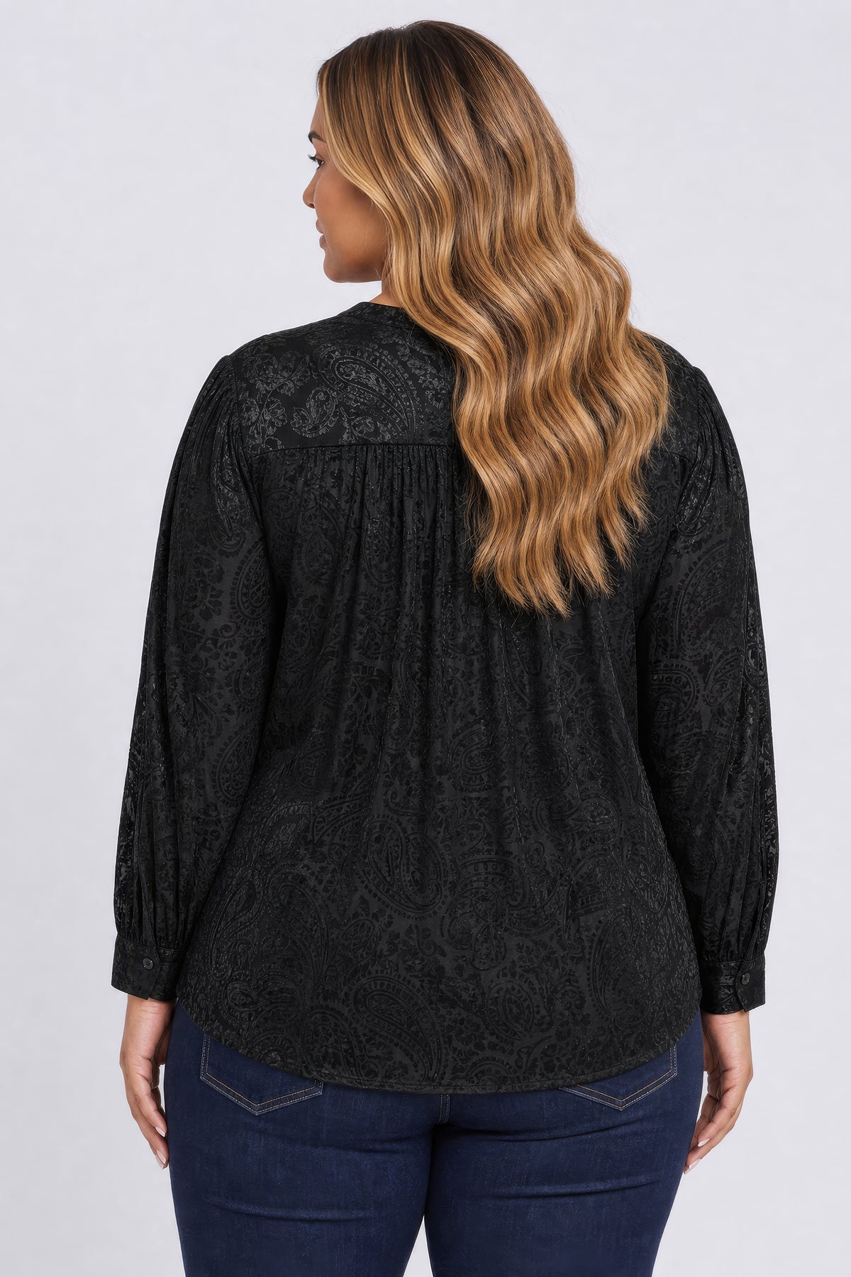 NYDJ Bonnie Blouse In Plus Size In Burnout Velvet - Black