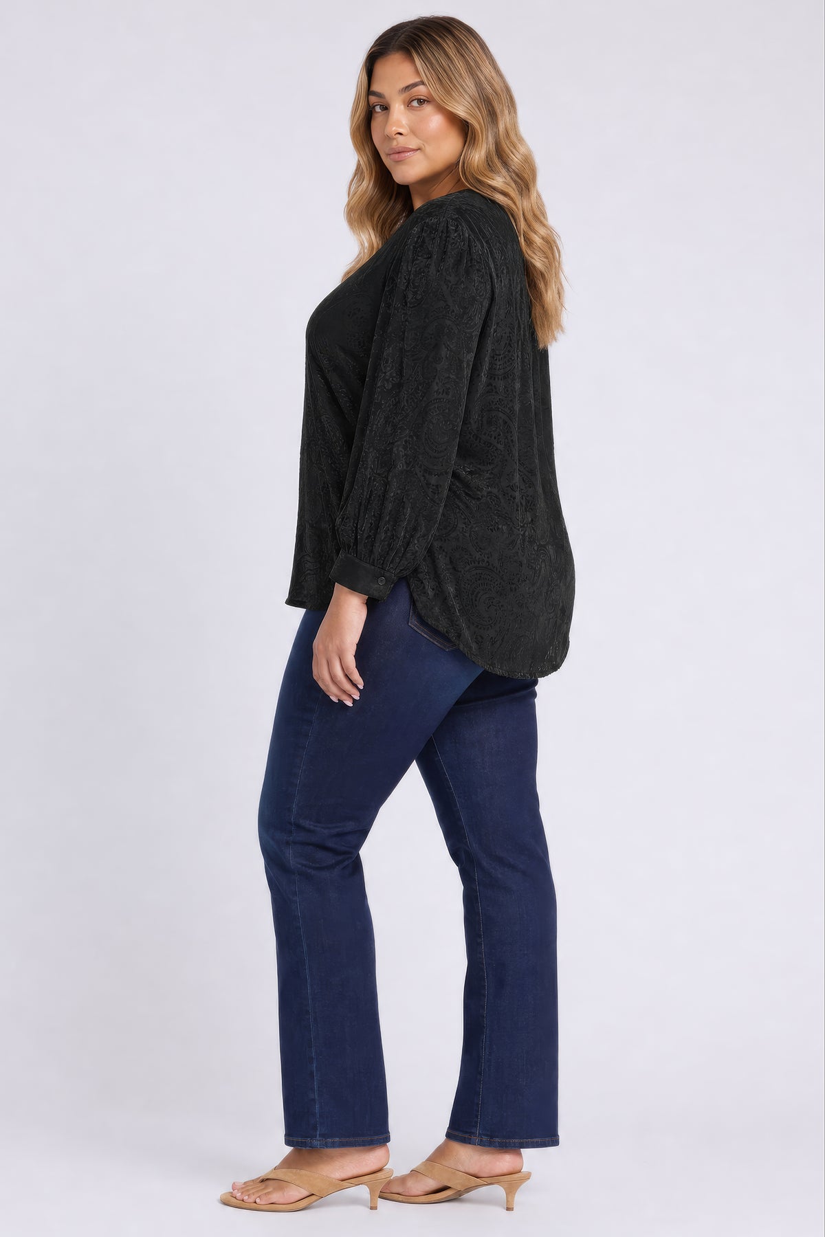 NYDJ Bonnie Blouse In Plus Size In Burnout Velvet - Black