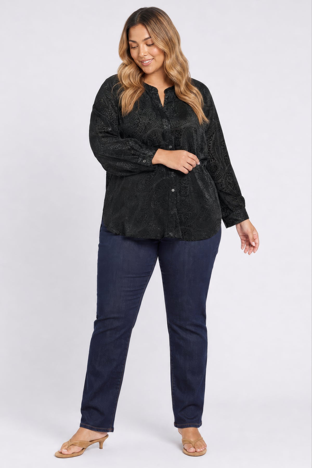 NYDJ Bonnie Blouse In Plus Size In Burnout Velvet - Black