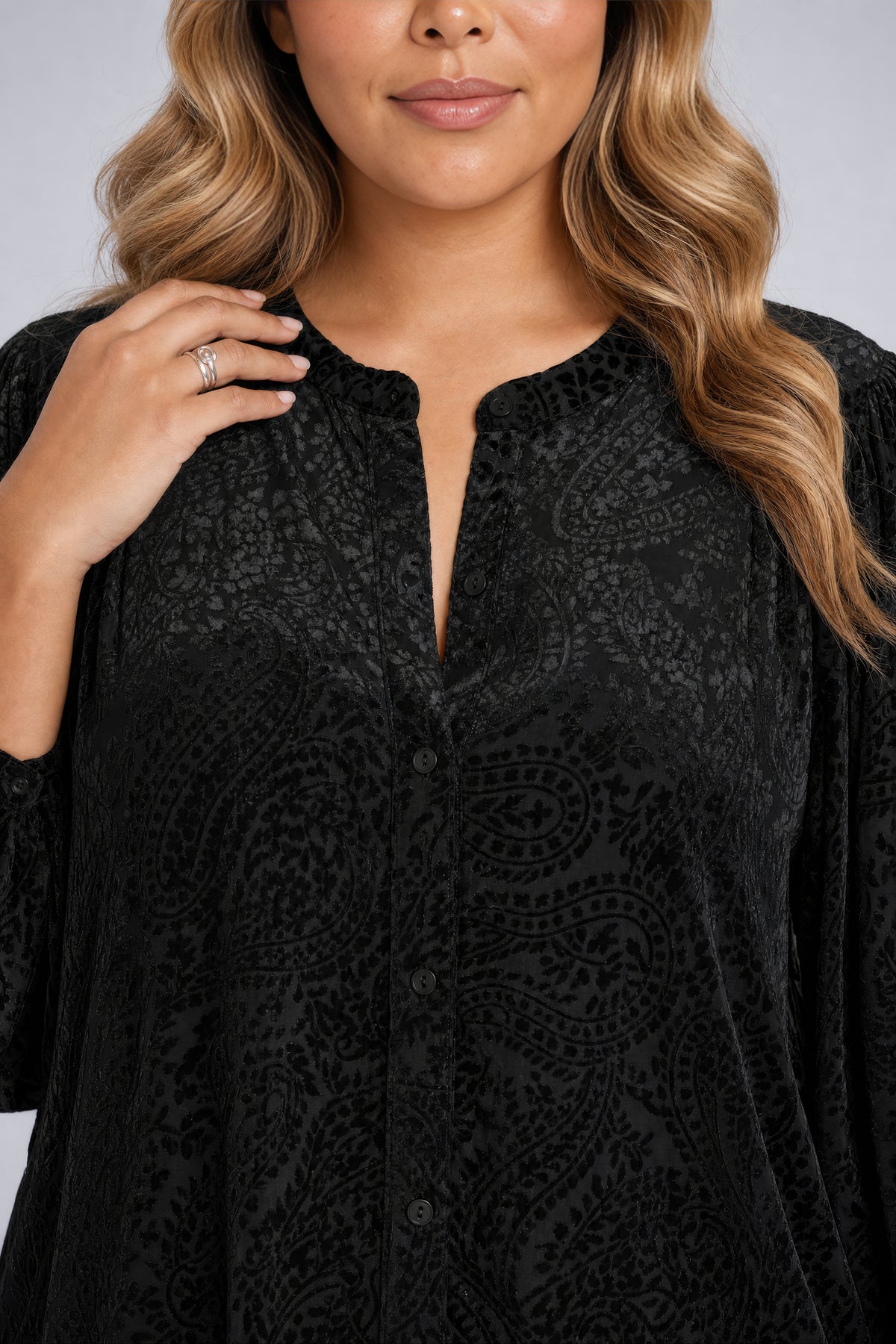 NYDJ Bonnie Blouse In Plus Size In Burnout Velvet - Black