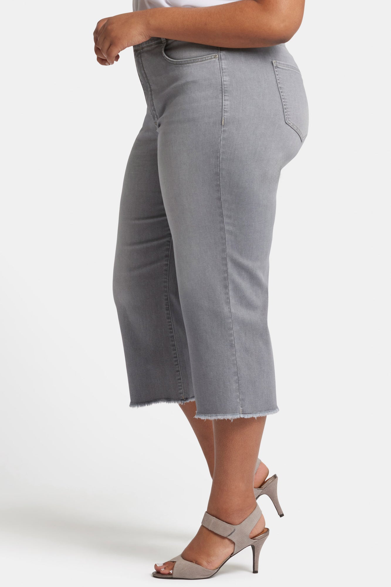 NYDJ Brigitte Wide Leg Capri Jeans In Plus Size With High Rise And Frayed Hems - Rock Sand