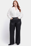 NYDJ Coated Teresa Wide Leg Jeans In Plus Size With 1 1/2" Hems - Black Coated