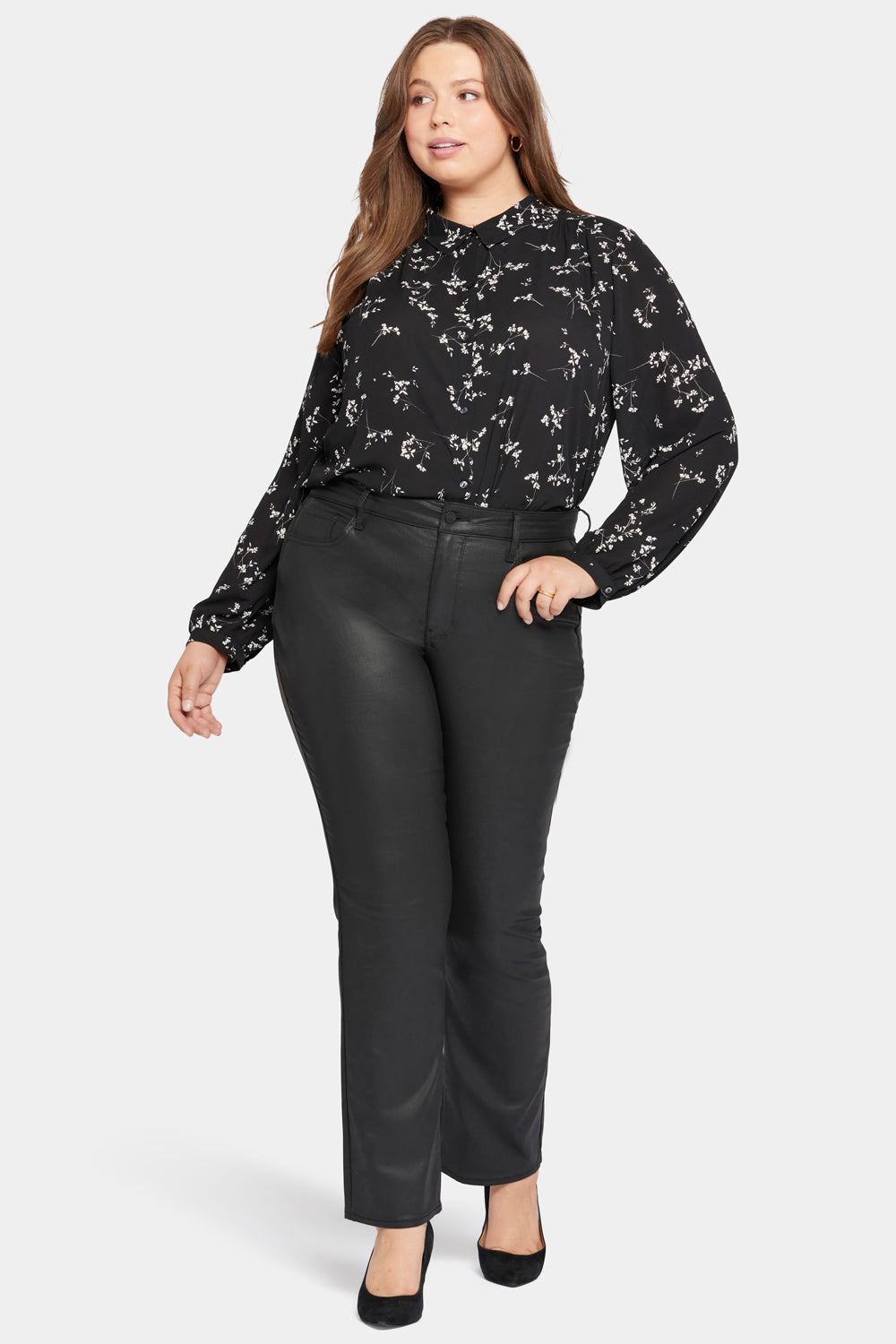 Coated Marilyn Straight Jeans In Plus Size - Black Coated Black | NYDJ