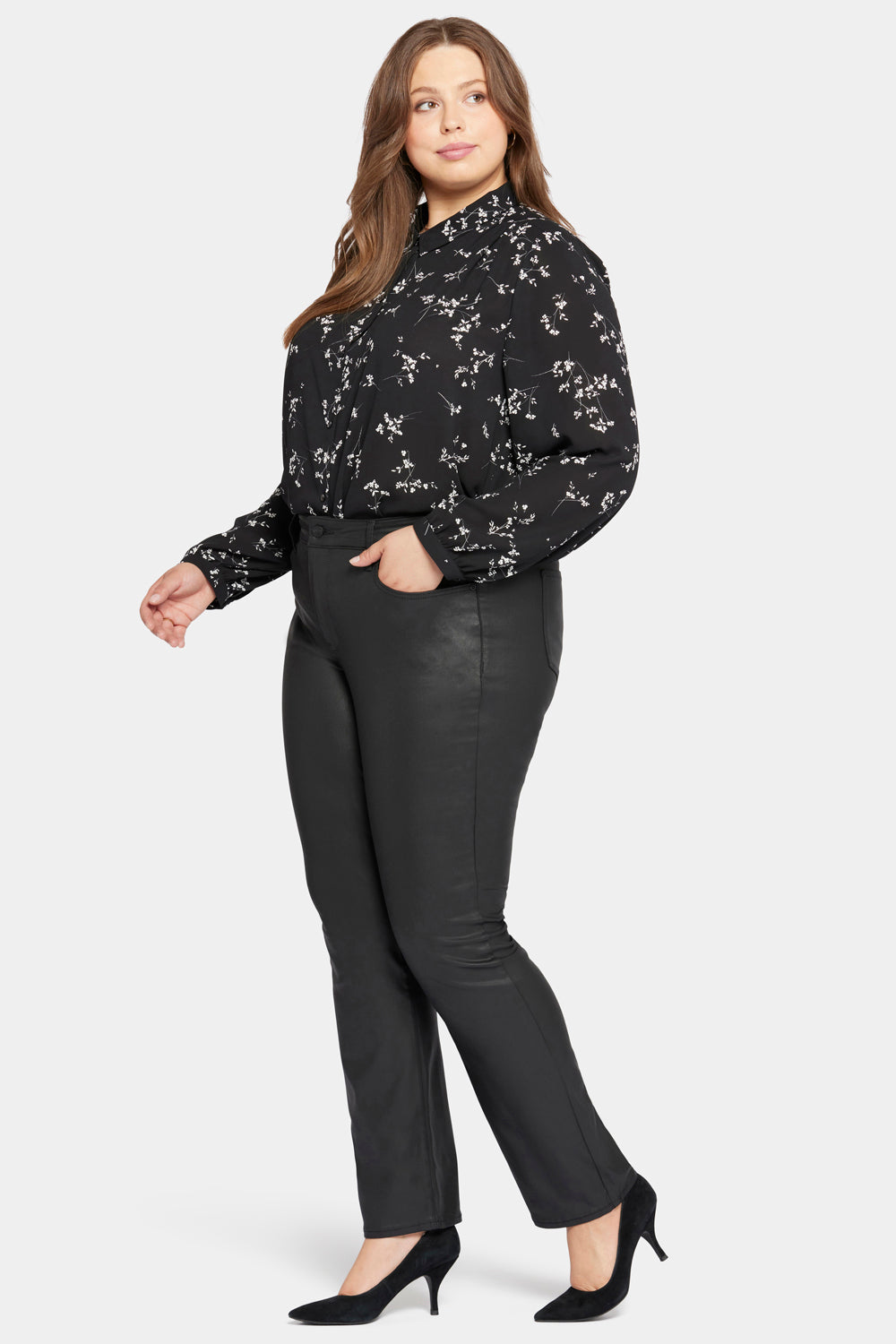 Coated Marilyn Straight Jeans In Plus Size - Black Coated Black | NYDJ