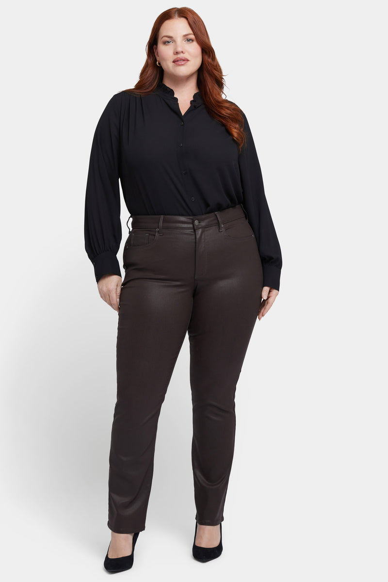 Coated Marilyn Straight Jeans In Plus Size - Coffee Bean