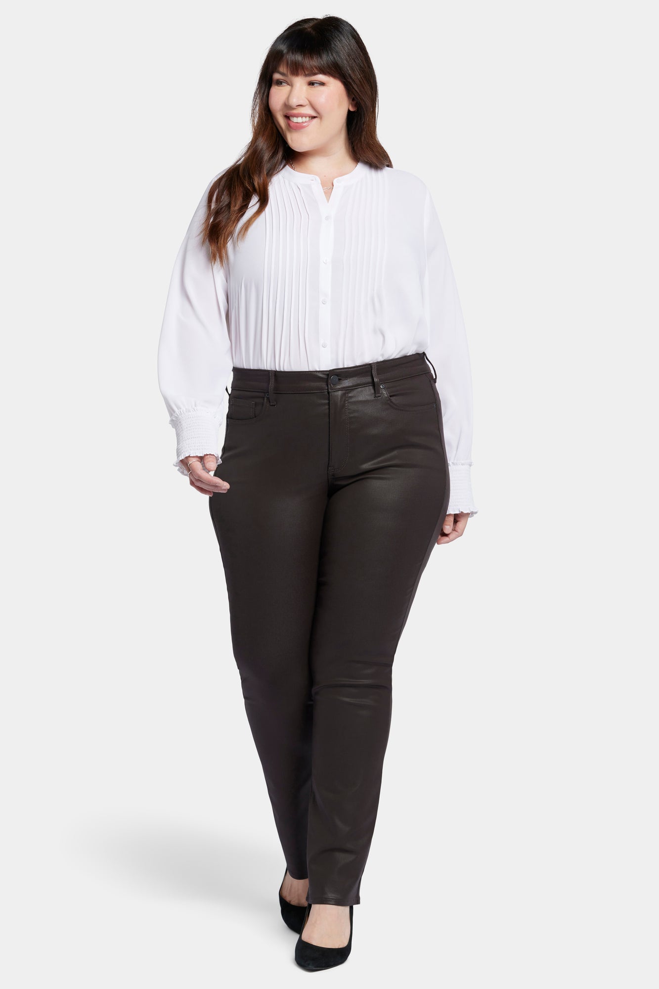 NYDJ Coated Marilyn Straight Jeans In Plus Size  - Cordovan Coated