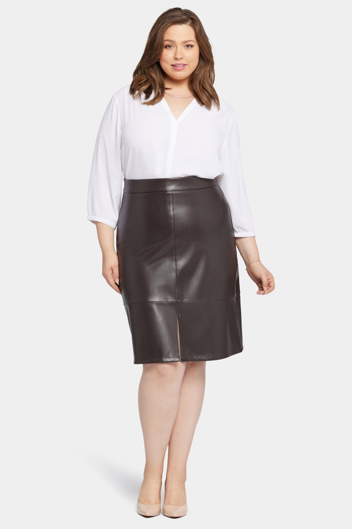 Faux Leather Line Skirt Plus