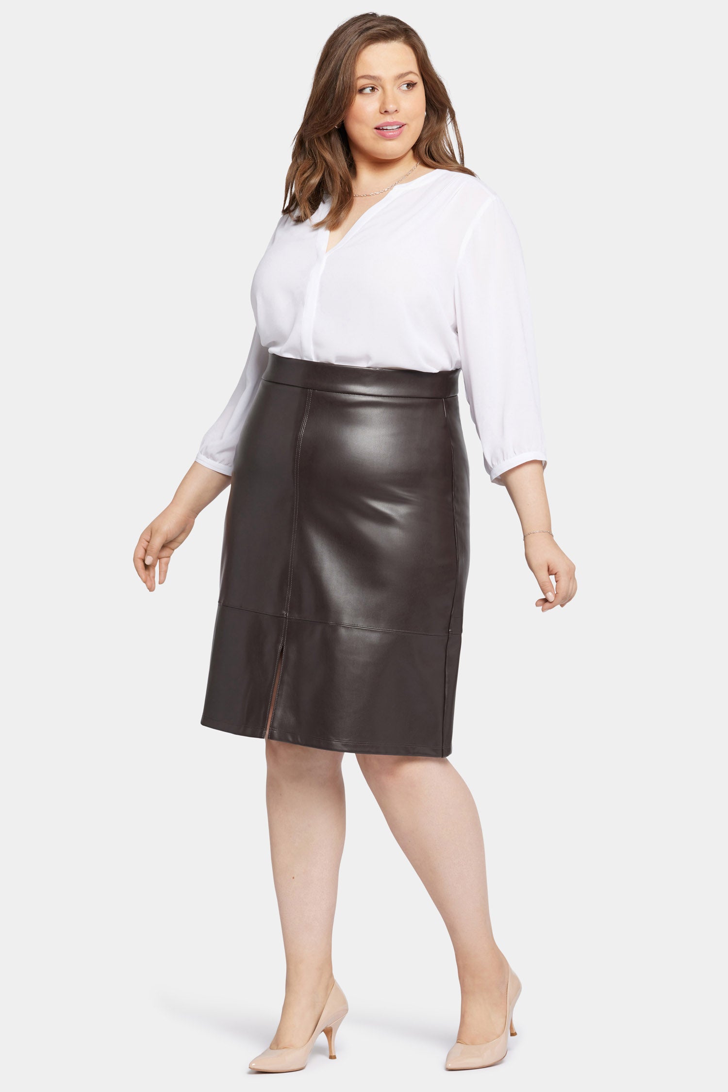 NYDJ Faux Leather A-Line Skirt In Plus Size Sculpt-Her™ Collection - Cordovan