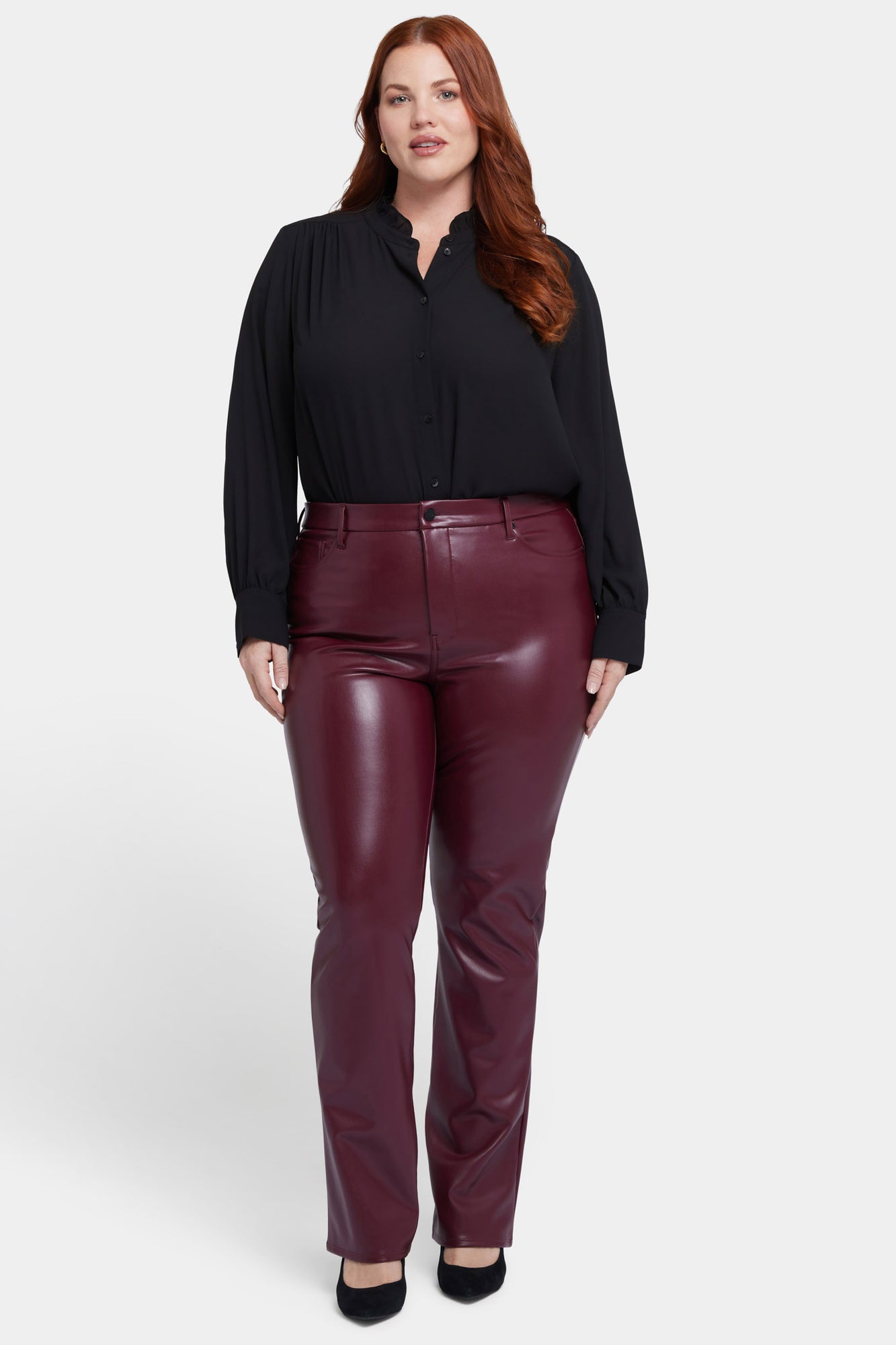 NYDJ Faux Leather Marilyn Straight Pants In Plus Size Sculpt-Her™ Collection - Tavern