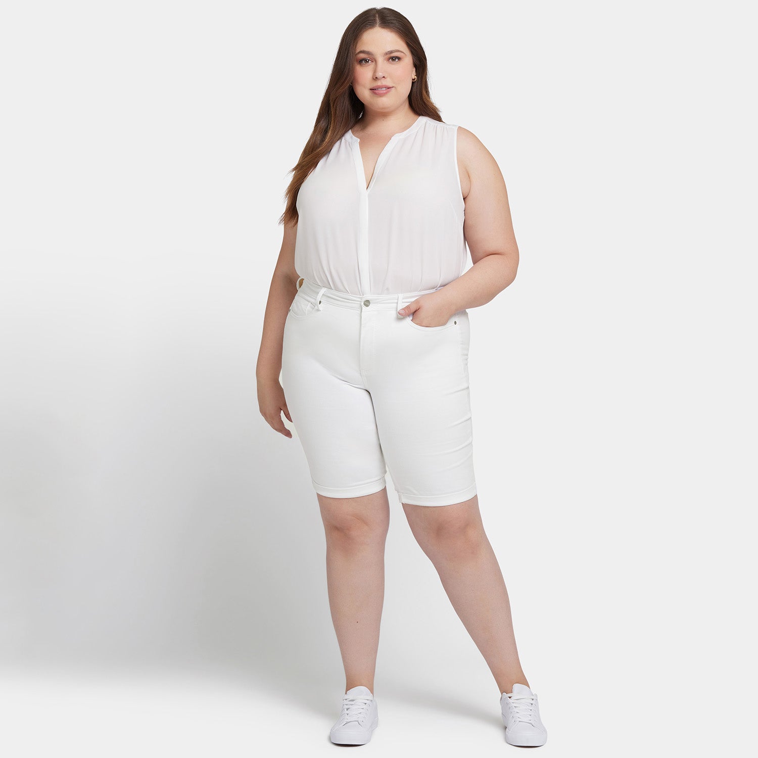 Briella 11 Inch Denim Shorts In Plus Size With Roll Cuffs - Optic