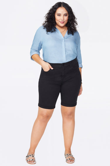 NYDJ Briella 11 Inch Denim Shorts In Plus Size With Roll Cuffs - Black