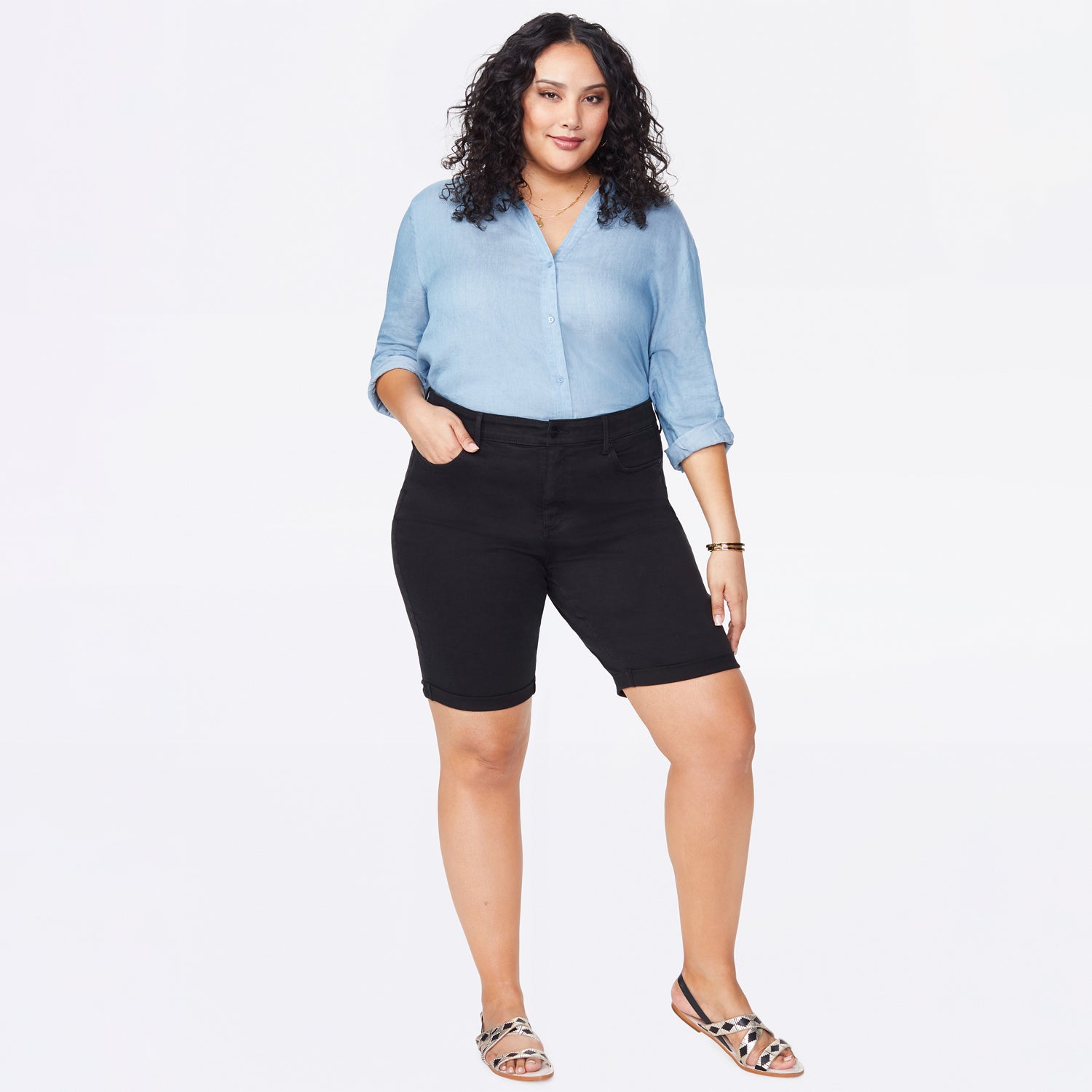 Briella 11 Inch Denim Shorts In Plus Size With Roll Cuffs - Black