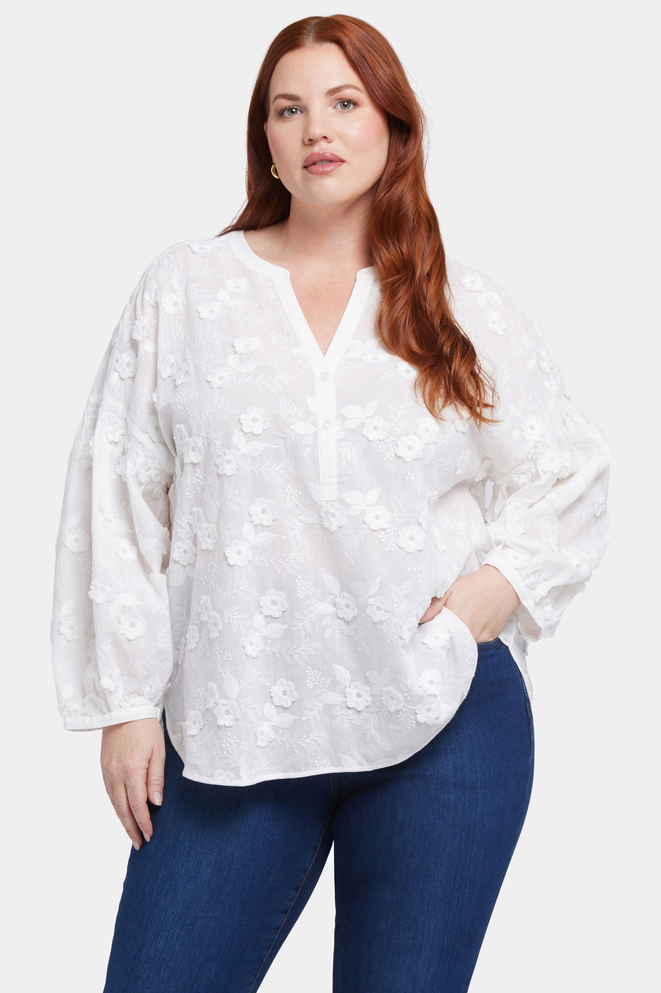 NYDJ Paulina Peasant Blouse In Plus Size  - Optic White