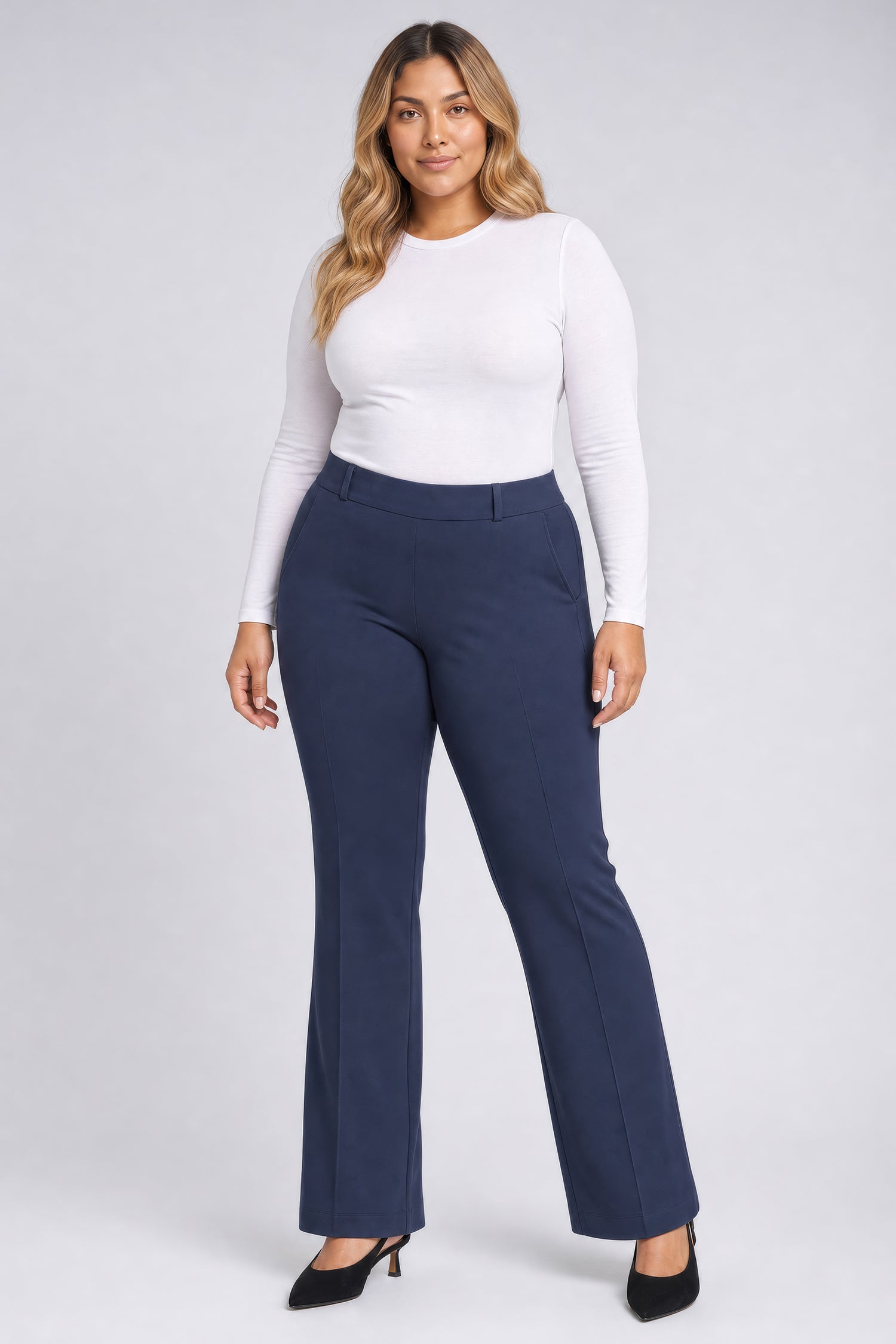 NYDJ Pull-On Flared Trouser Pants In Plus Size Sculpt-Her™ Collection - Oxford Navy