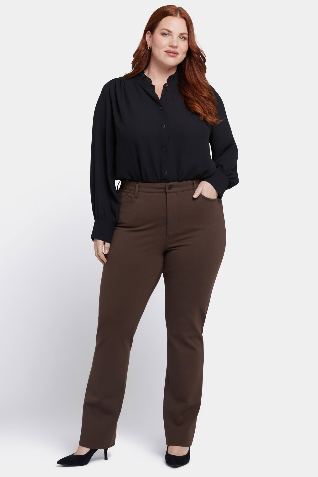 NYDJ Marilyn Straight Pants In Plus Size Sculpt-Her™ Collection - Coffee Bean