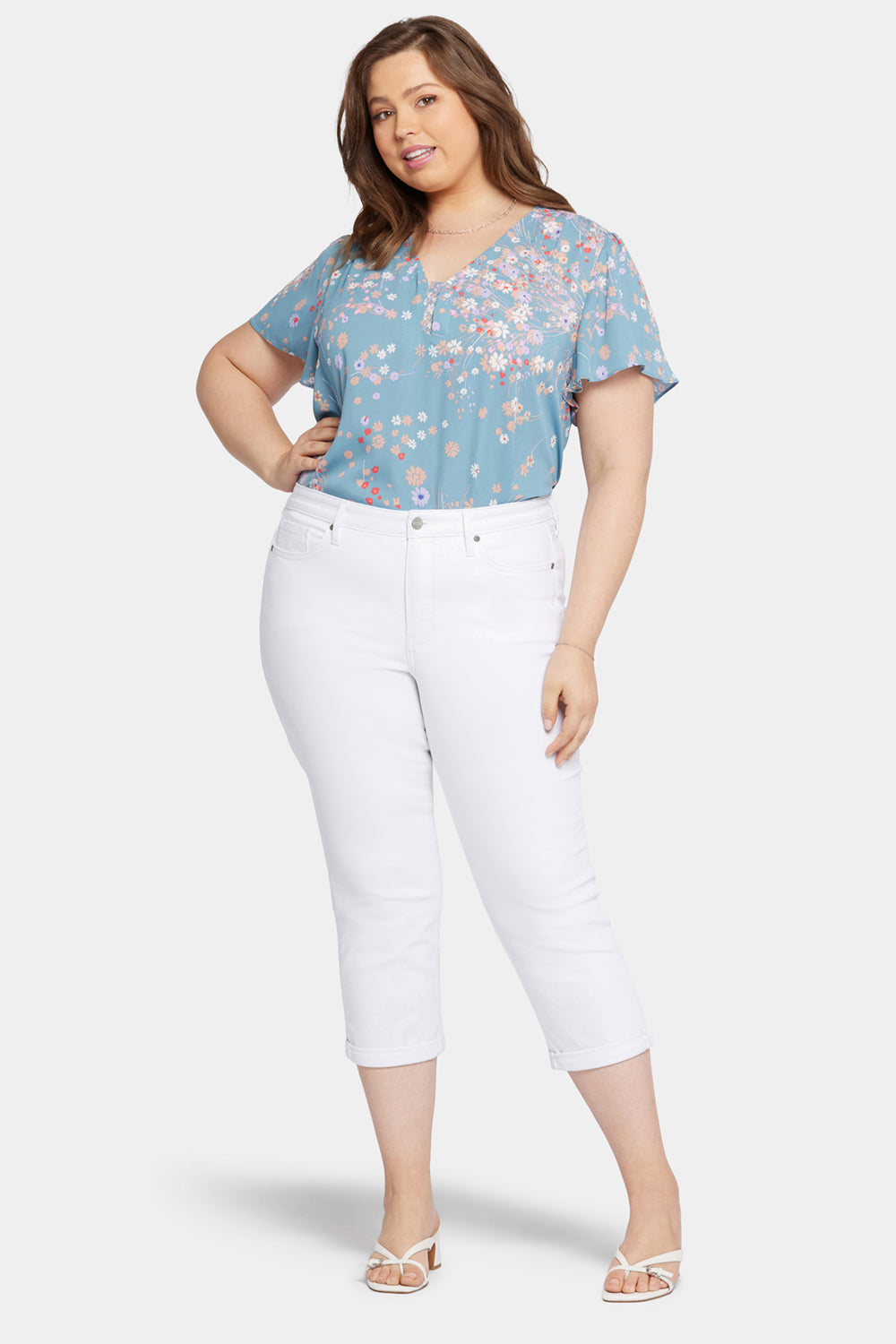 NYDJ Chloe Skinny Capri Jeans In Plus Size In Cool Embrace® Denim With Roll Cuffs - Optic White