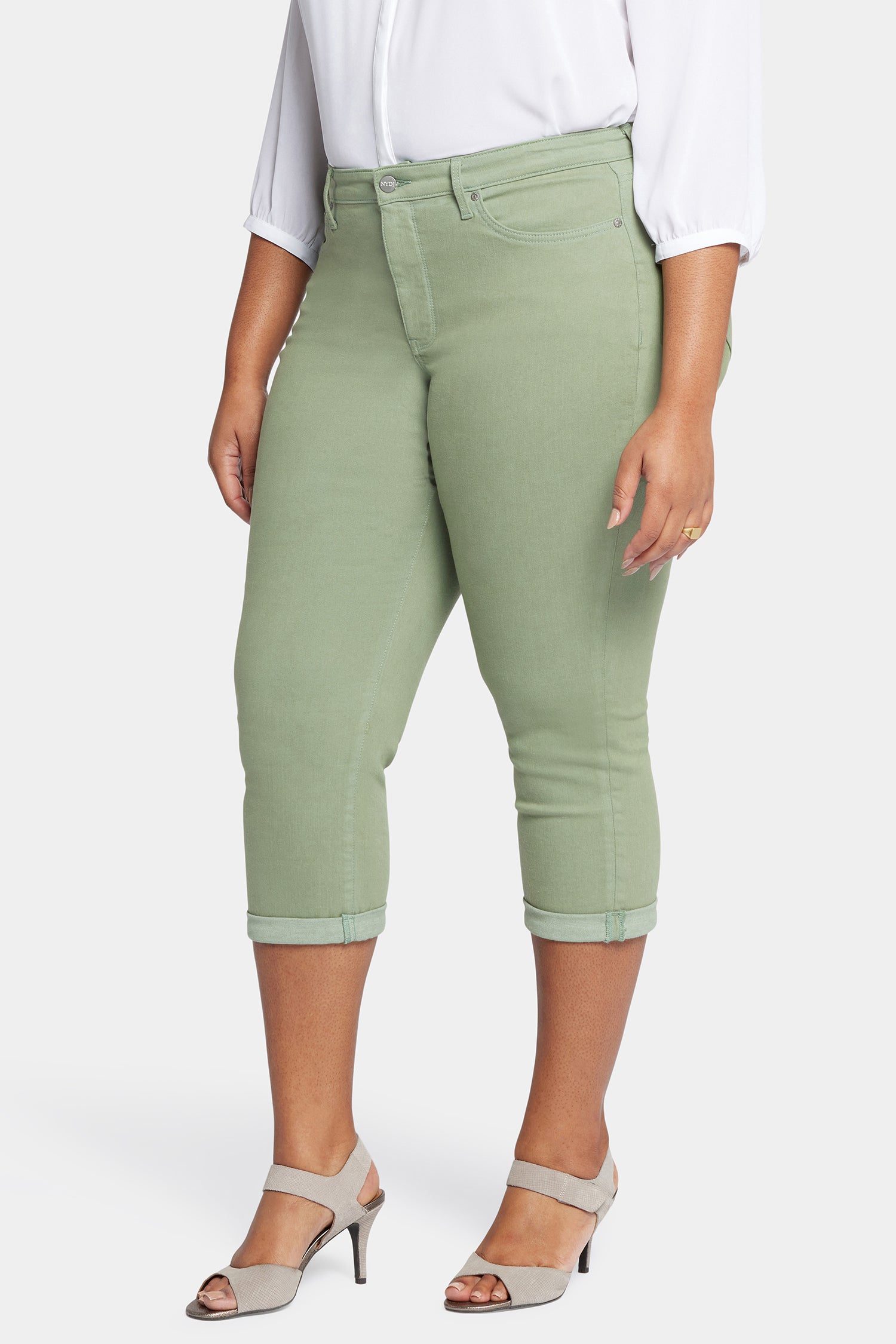 NYDJ Chloe Skinny Capri Jeans In Plus Size In Cool Embrace® Denim With Roll Cuffs - English Ivy