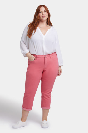 NYDJ Chloe Skinny Capri Jeans In Plus Size In Cool Embrace® Denim With Roll Cuffs - Spiced Coral