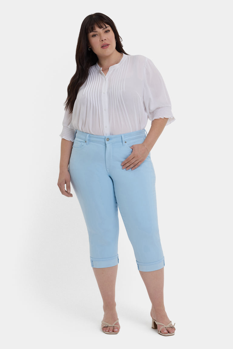 NYDJ Marilyn Straight Crop Jeans In Plus Size In Cool Embrace® Denim With Cuffs - Aquatic