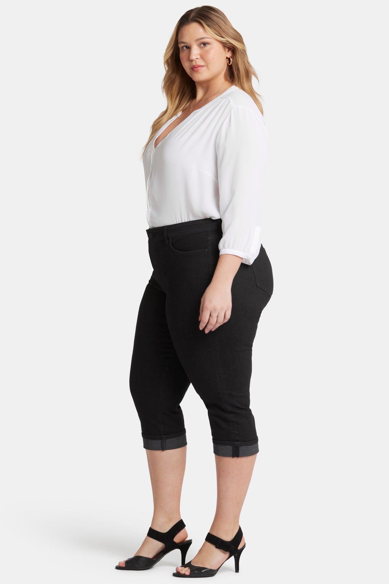 NYDJ Marilyn Straight Crop Jeans In Plus Size In Cool Embrace® Denim With Cuffs - Black