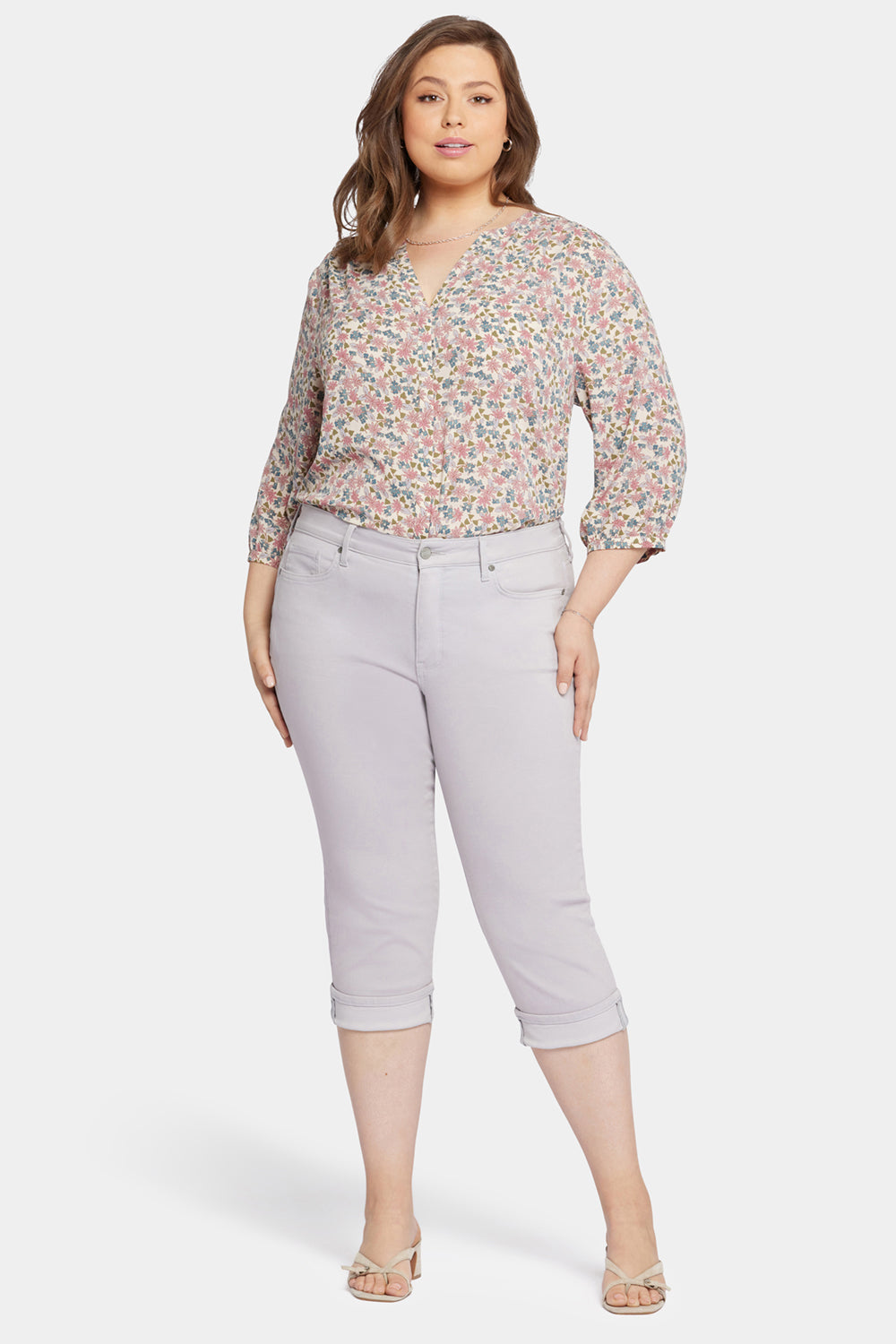 NYDJ Marilyn Straight Crop Jeans In Plus Size In Cool Embrace® Denim With Cuffs - Pearl Grey