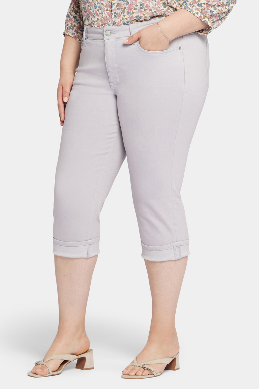 NYDJ Marilyn Straight Crop Jeans In Plus Size In Cool Embrace® Denim With Cuffs - Pearl Grey