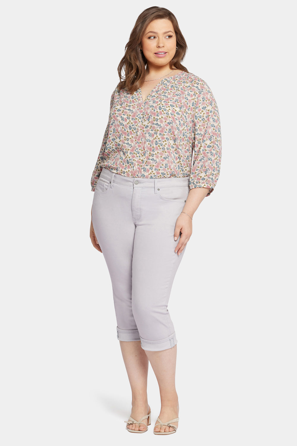 NYDJ Marilyn Straight Crop Jeans In Plus Size In Cool Embrace® Denim With Cuffs - Pearl Grey