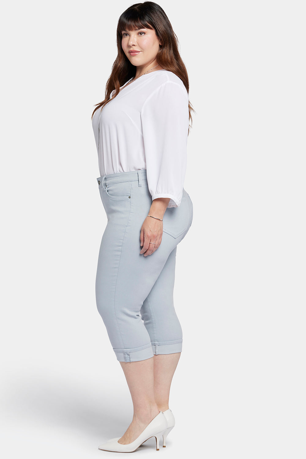 NYDJ Marilyn Straight Crop Jeans In Plus Size In Cool Embrace® Denim With Cuffs - Sea Ice