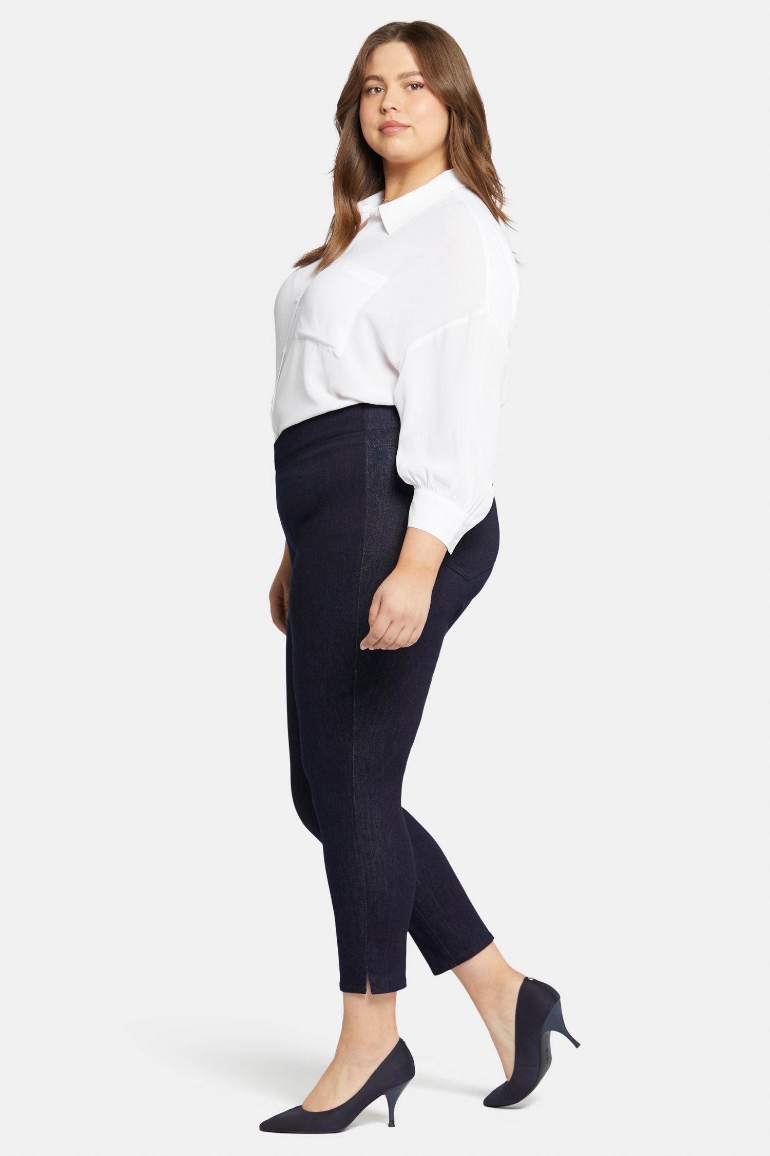 Skinny Ankle Pull-on Jeans In Plus Size With Sideseam Slit