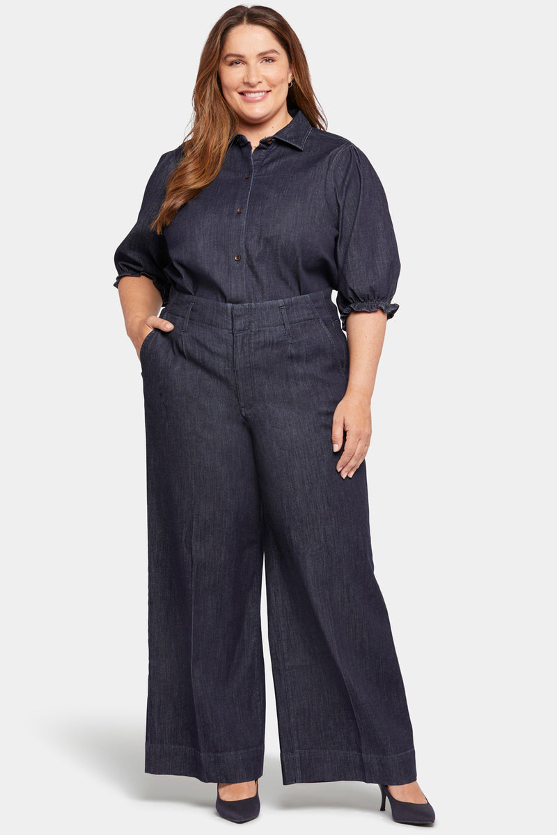 Mona Wide Leg Trouser Jeans In Plus Size With High Rise - Lightweight ...