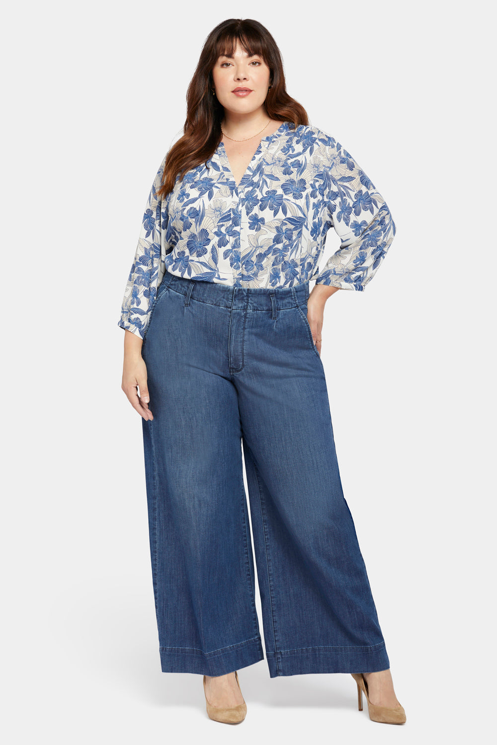 Mona Wide Leg Trouser Jeans In Plus Size With High Rise - Reminiscent Blue
