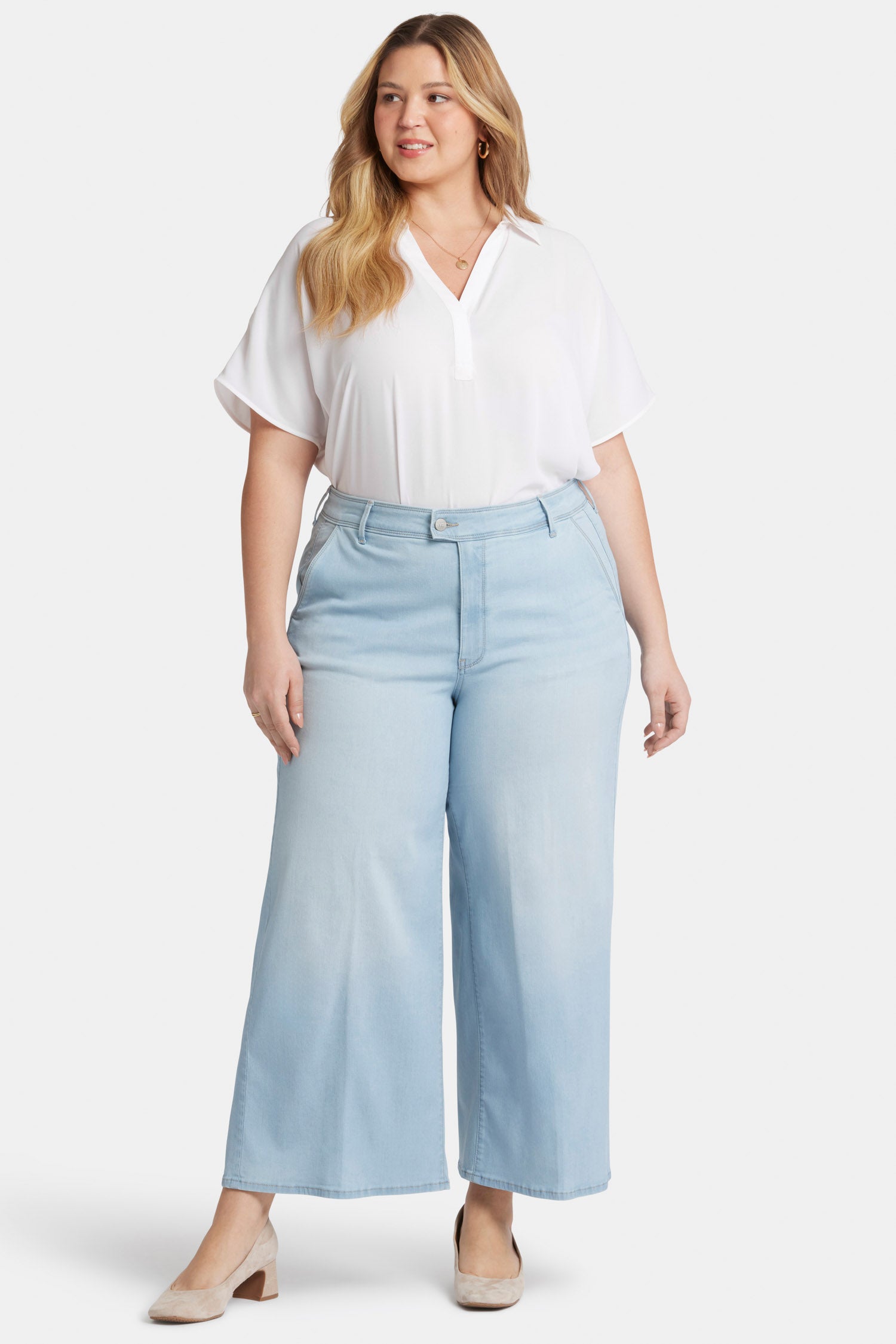 NYDJ Mona Wide Leg Trouser Ankle Jeans In Plus Size With High Rise  - Oceanfront
