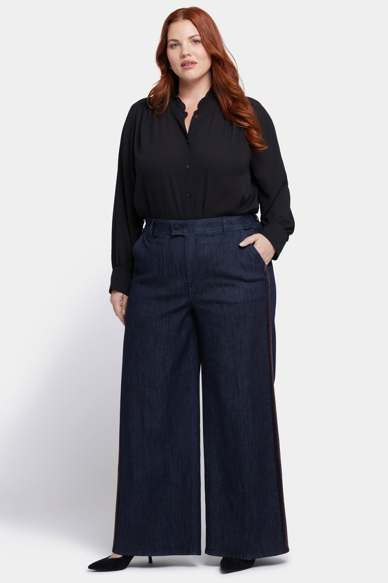 NYDJ Mona Wide Leg Trouser Jeans In Plus Size With High Rise And Side Seam Flocking - Lightweight Rinse