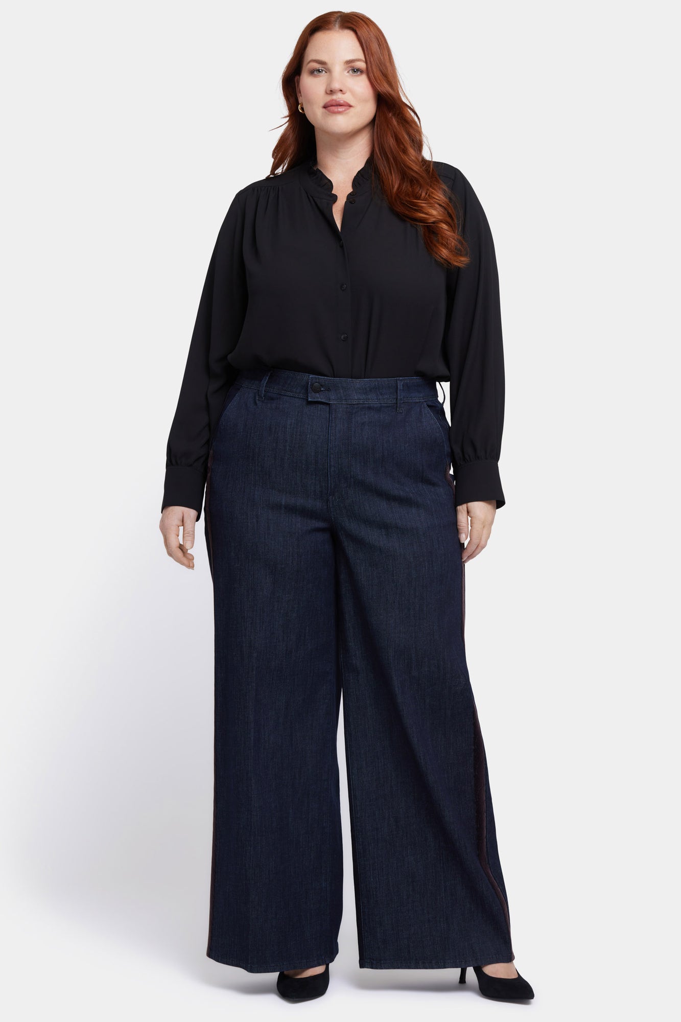 NYDJ Mona Wide Leg Trouser Jeans In Plus Size With High Rise And Side Seam Flocking - Lightweight Rinse